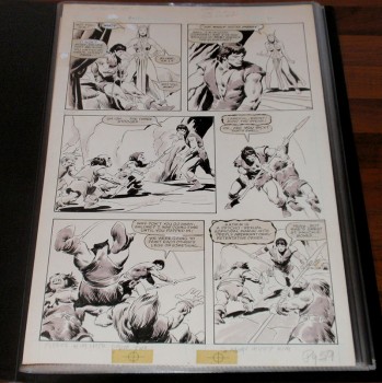 Une planche au lavis de John Buscema, encrée par lui-même (Bront dans Savage Sword of Conan).