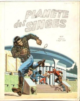 Couverture prévue pour Planète des Singes N°20 de Septembre 1978 par Jean Frisano jamais parue puisque le titre s'arrêta au n°19 d'Aout 1978.